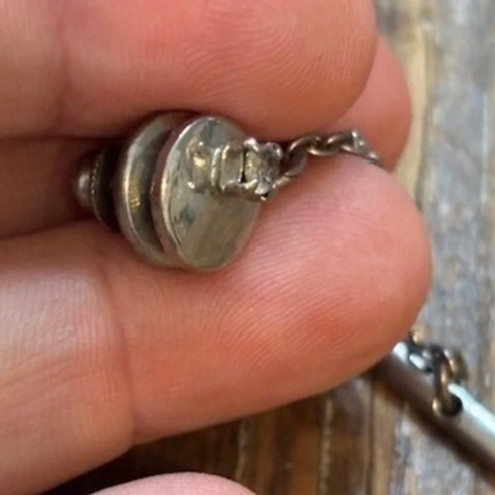 Vtg Silver Tone Rhinestone Tie Tack with Chain and T-Bar Anchor Mens Accessory